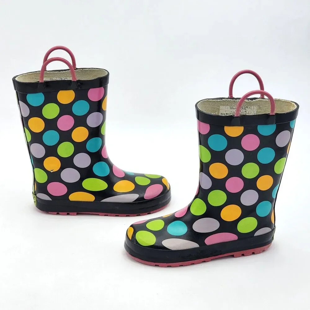 Western Chief Kids Polka Dot Rain Boots Multi Dotty Black Toddler's Size 12
